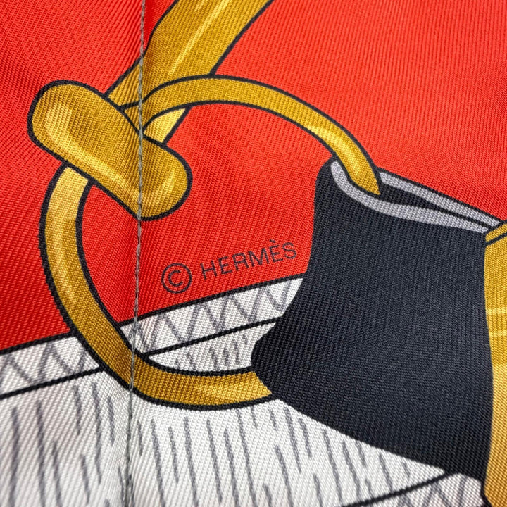 Excellent HERMES Stall Eperon d'or golden spurs Padded quilted shawl Multi silk