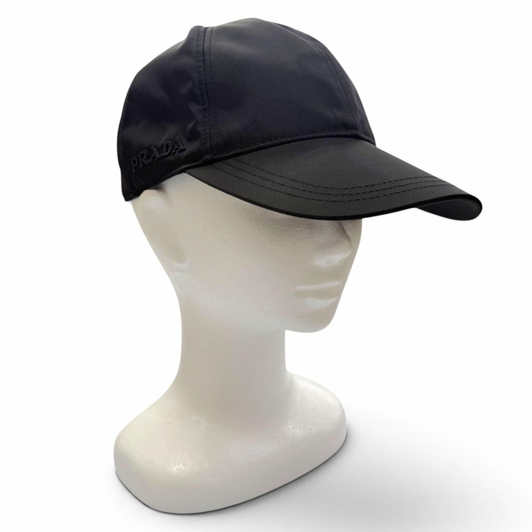 Excellent PRADA cap logo embroidery hat black Nylon mens L 2HC274 2CCA