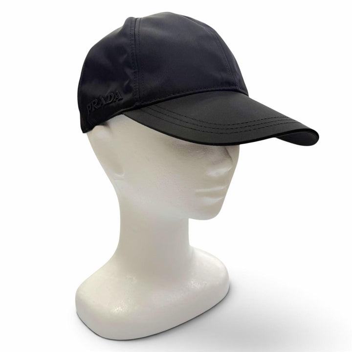 Excellent PRADA cap logo embroidery hat black Nylon mens L 2HC274 2CCA
