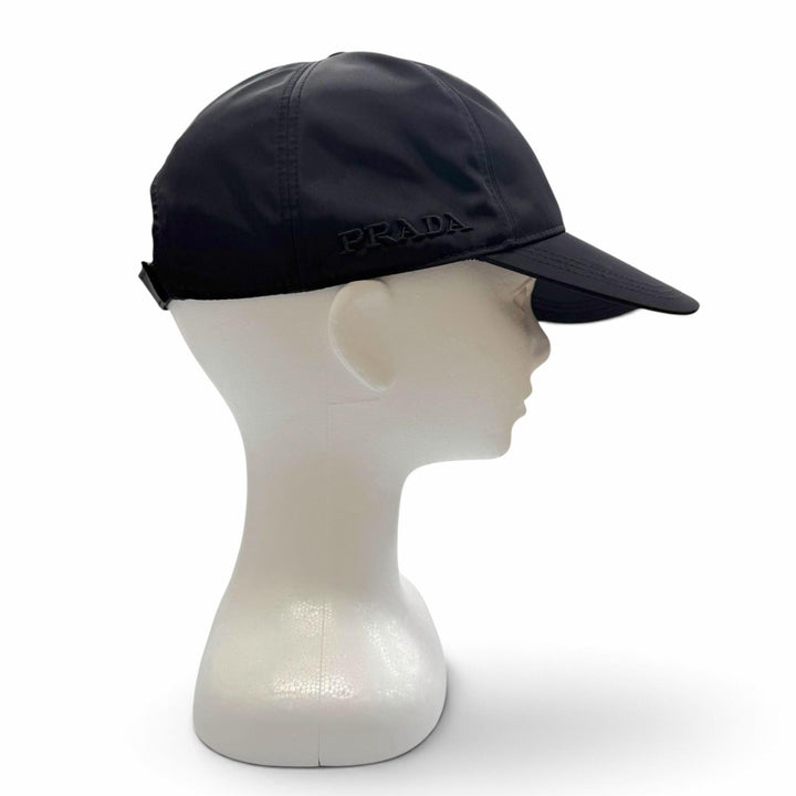 Excellent PRADA cap logo embroidery hat black Nylon mens L 2HC274 2CCA