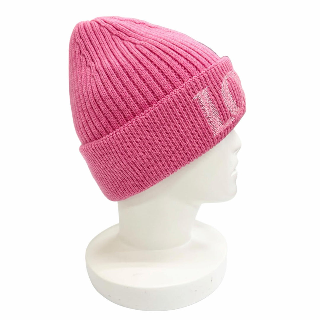 Excellent LOEWE Knit cap Logo Rib Knit Cap Beanie pink wool Women F540257X23