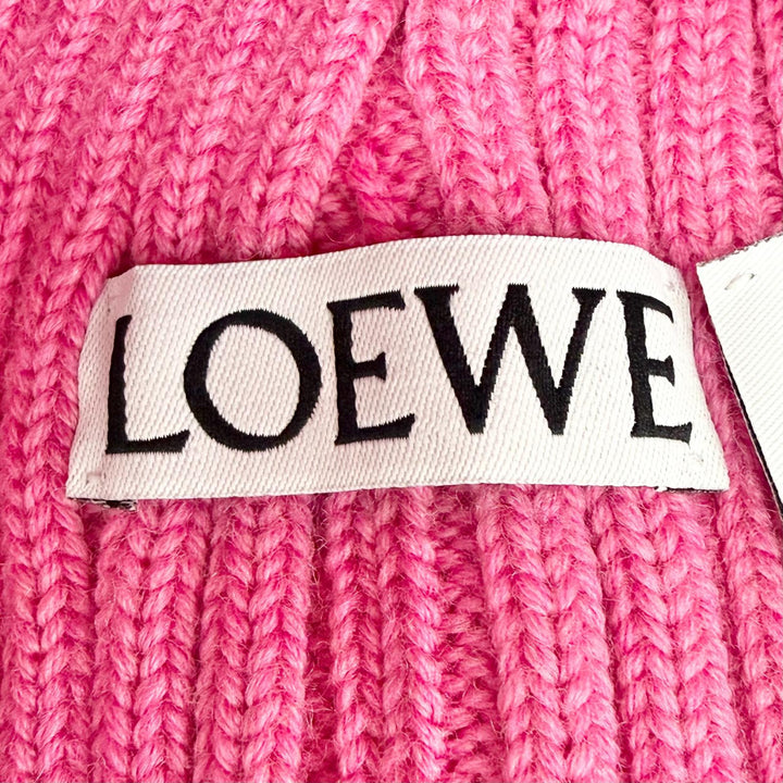 Excellent LOEWE Knit cap Logo Rib Knit Cap Beanie pink wool Women F540257X23
