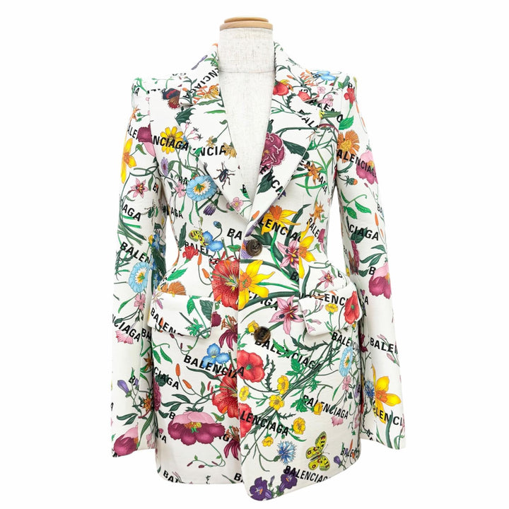 Excellent GUCCI BALENCIAGA tailored jacket Logo Floral Print 34 676217