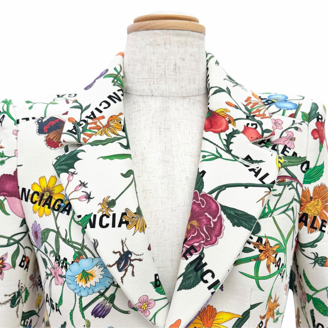 Excellent GUCCI BALENCIAGA tailored jacket Logo Floral Print 34 676217