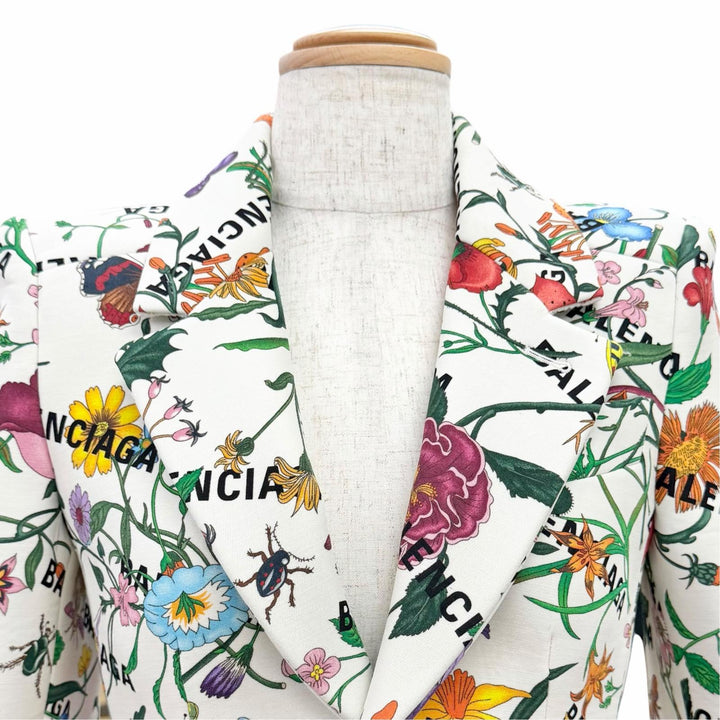 Excellent GUCCI BALENCIAGA tailored jacket Logo Floral Print 34 676217