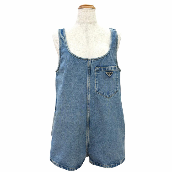 Excellent PRADA Overall Triangle logo distressed denim all-in-one IT 36 GFZ011