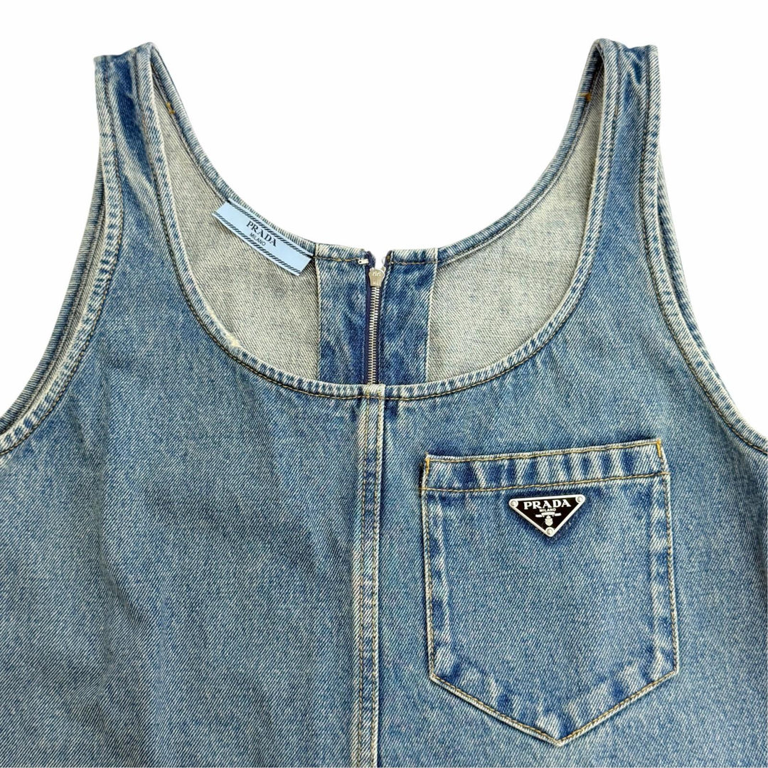 Excellent PRADA Overall Triangle logo distressed denim all-in-one IT 36 GFZ011