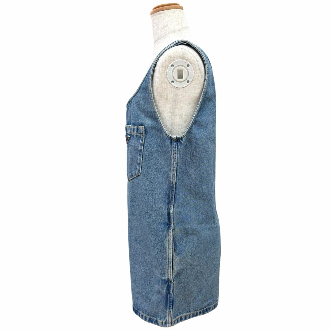 Excellent PRADA Overall Triangle logo distressed denim all-in-one IT 36 GFZ011