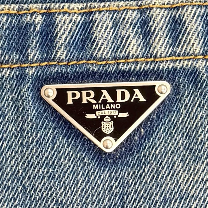 Excellent PRADA Overall Triangle logo distressed denim all-in-one IT 36 GFZ011