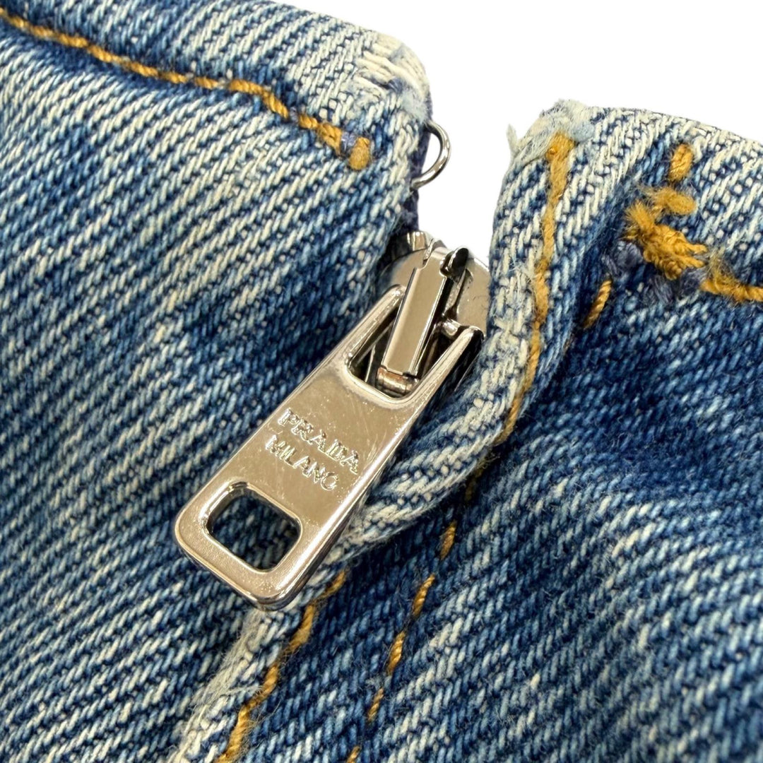 Excellent PRADA Overall Triangle logo distressed denim all-in-one IT 36 GFZ011
