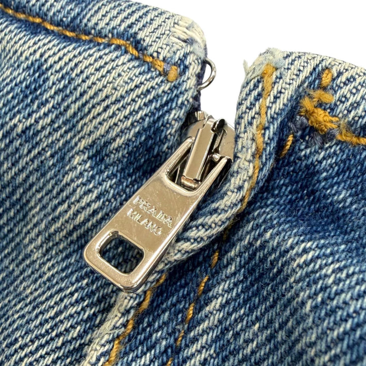 Excellent PRADA Overall Triangle logo distressed denim all-in-one IT 36 GFZ011