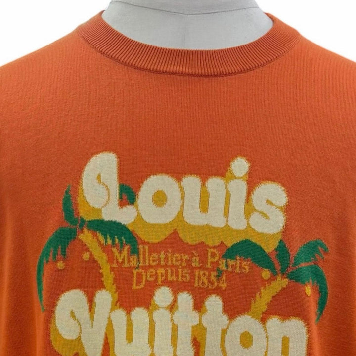 Pristine LOUIS VUITTON Short sleeve knit Palm Tree Intarsia Short Sleeve Orange