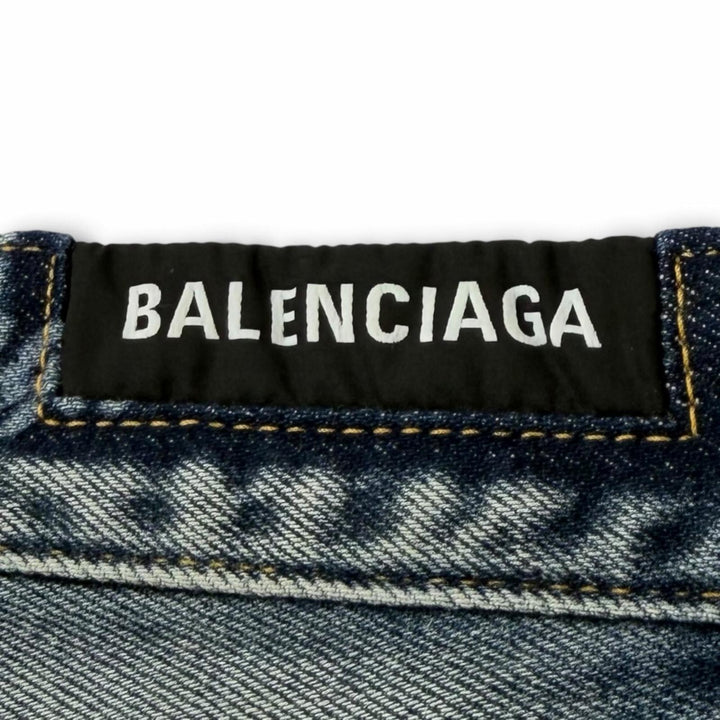 Great BALENCIAGA Denim pants Distressed finish, all-over logo prin. 28 745094