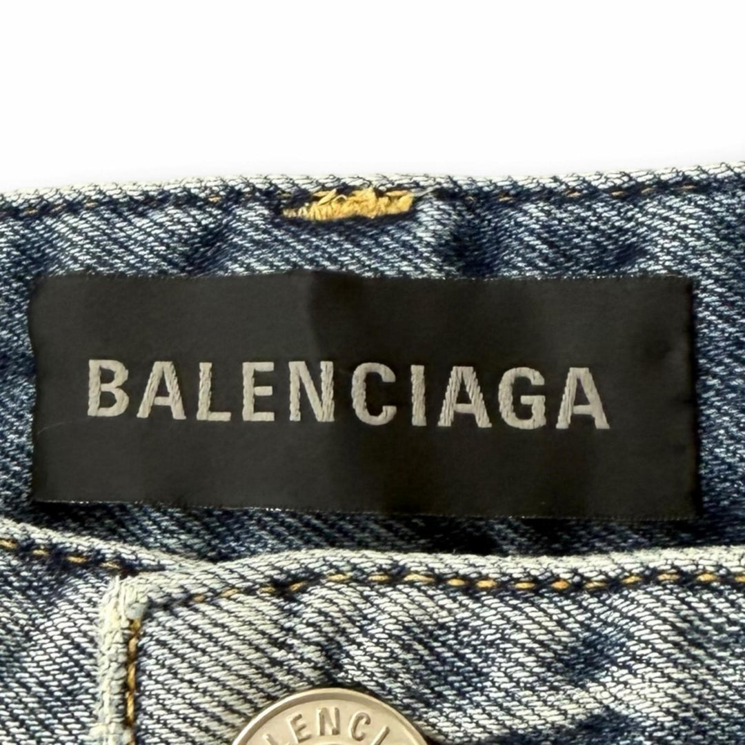 Great BALENCIAGA Denim pants Distressed finish, all-over logo prin. 28 745094