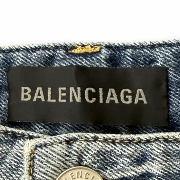 Great BALENCIAGA Denim pants Distressed finish, all-over logo prin. 28 745094