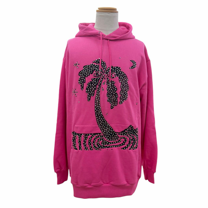 Excellent CELINE hoodie Palm Tree Studded Hooded Pullover pink mens XS 2Y795670Q