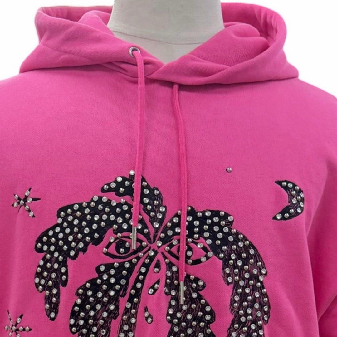 Excellent CELINE hoodie Palm Tree Studded Hooded Pullover pink mens XS 2Y795670Q
