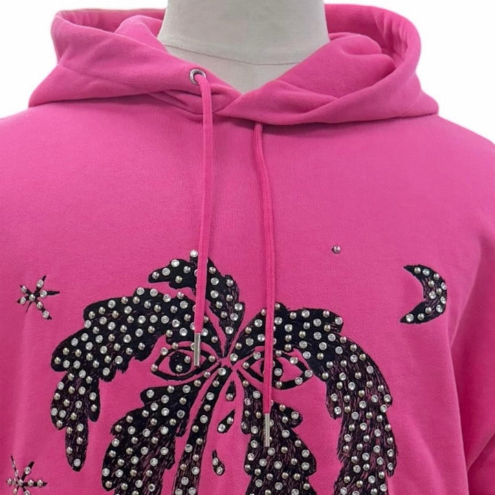 Excellent CELINE hoodie Palm Tree Studded Hooded Pullover pink mens XS 2Y795670Q
