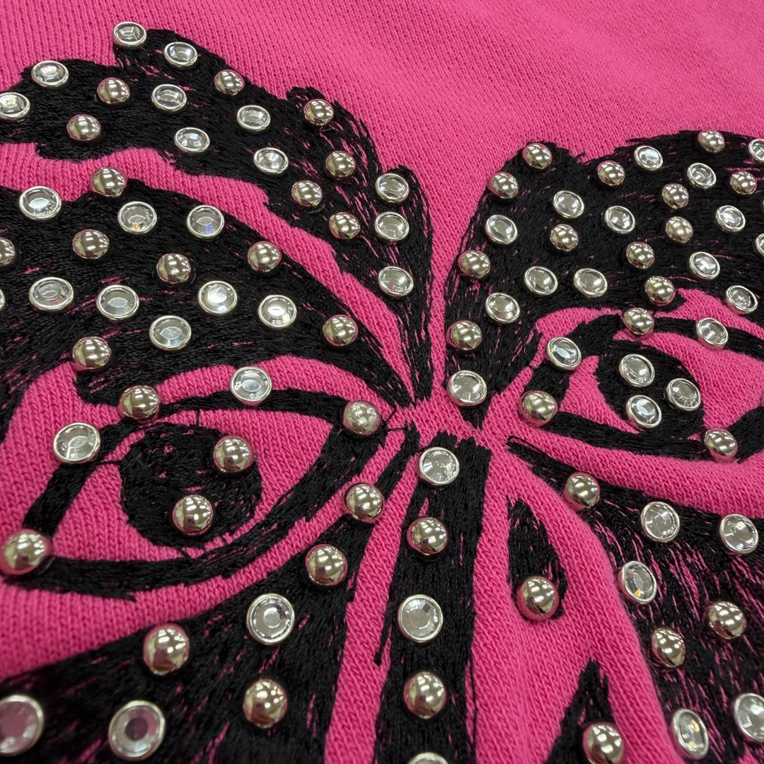 Excellent CELINE hoodie Palm Tree Studded Hooded Pullover pink mens XS 2Y795670Q