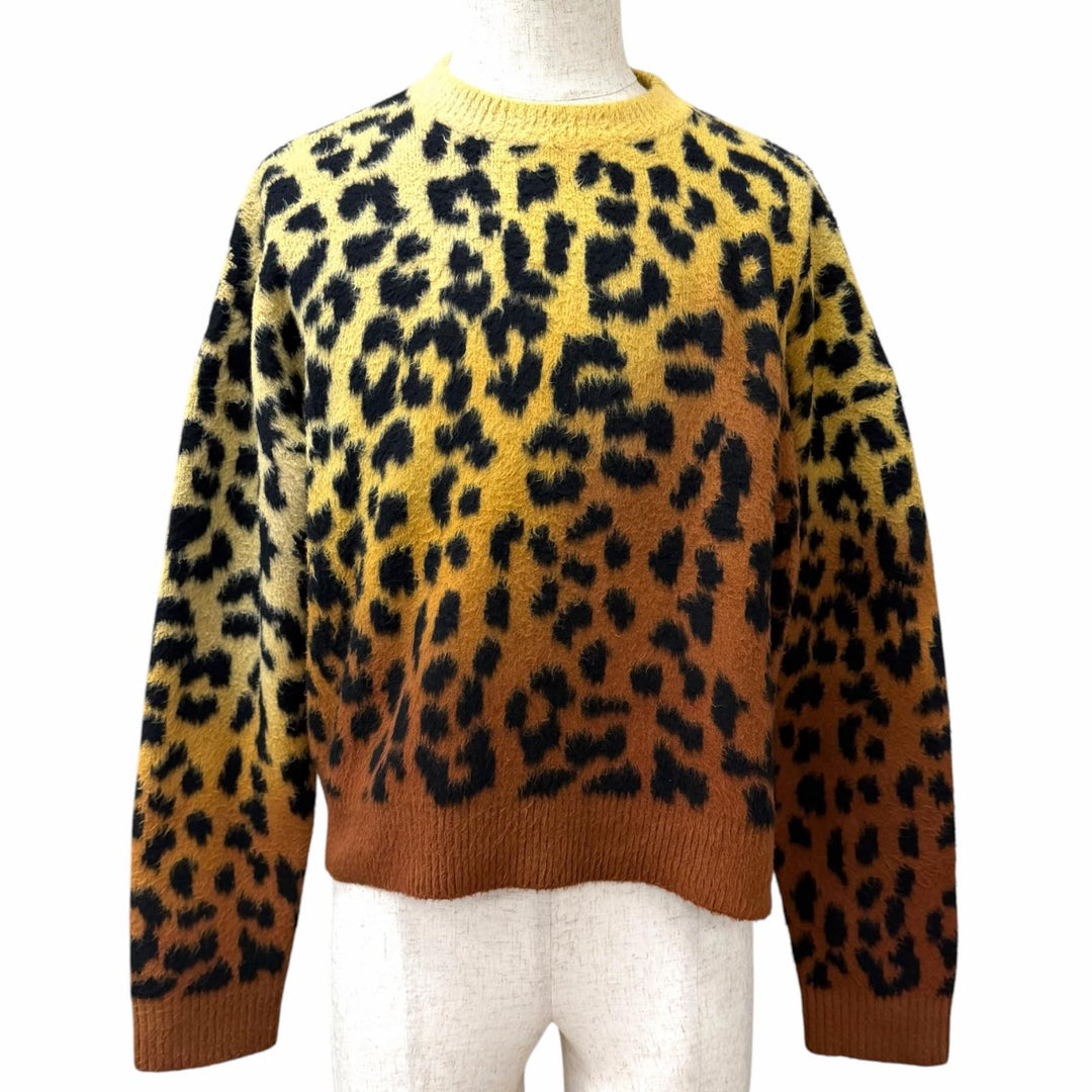 Excellent CELINE sweater Leopard Pattern Cropped Brown cotton mens S 2AD0G448U