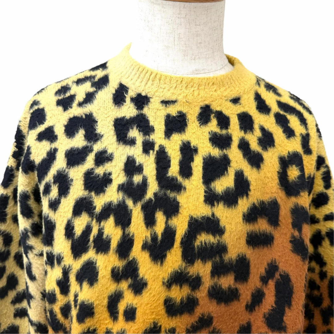Excellent CELINE sweater Leopard Pattern Cropped Brown cotton mens S 2AD0G448U