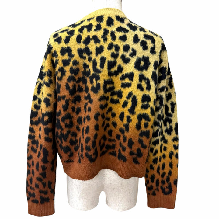 Excellent CELINE sweater Leopard Pattern Cropped Brown cotton mens S 2AD0G448U