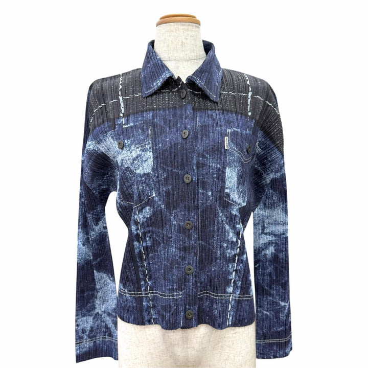 Excellent PLEATS PLEASE Long sleeve shirt Denim transfer print 3 PP21-JD711