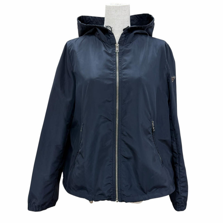 Great PRADA Jacket Triangle with logo, hooded, zip-up jacket Navy 38 290597