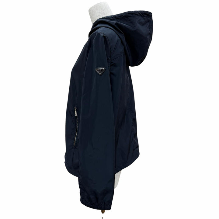 Great PRADA Jacket Triangle with logo, hooded, zip-up jacket Navy 38 290597