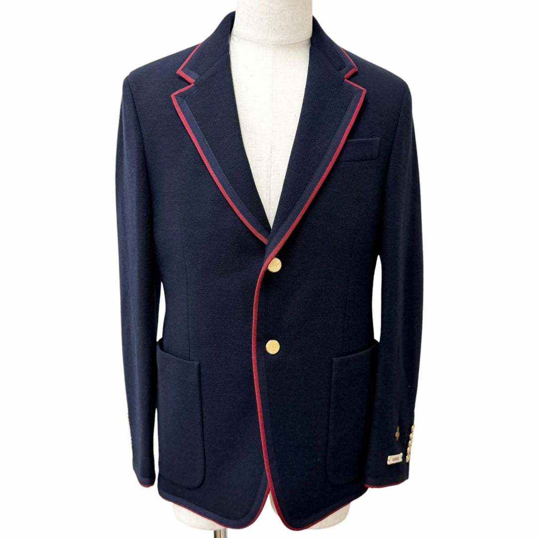 Excellent GUCCI tailored jacket BEE embroidery, gold buttons Navy wool