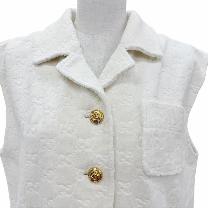 Pristine GUCCI two-piece GG pattern terry cloth top and skirt XS 743028/743030