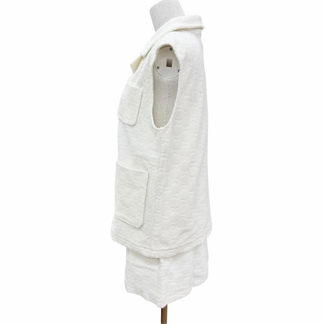 Pristine GUCCI two-piece GG pattern terry cloth top and skirt XS 743028/743030