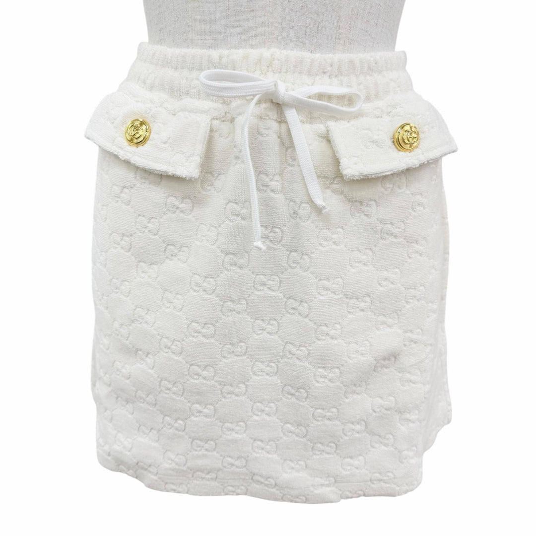 Pristine GUCCI two-piece GG pattern terry cloth top and skirt XS 743028/743030