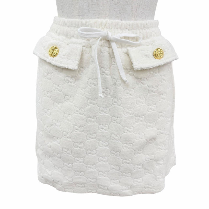 Pristine GUCCI two-piece GG pattern terry cloth top and skirt XS 743028/743030