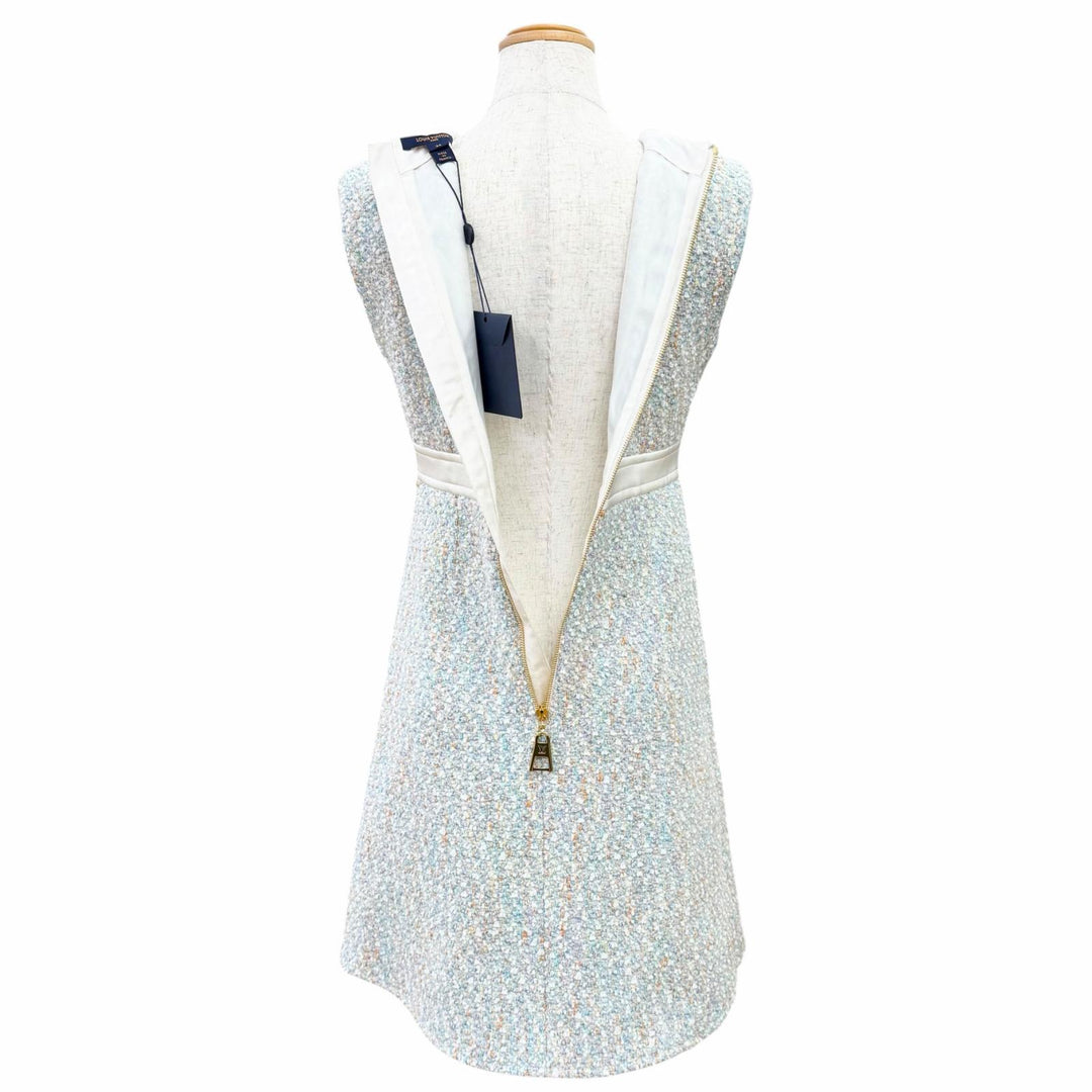 Pristine LOUIS VUITTON one piece Stardust Lurex Tweed Dress No sleeve blue FR 34