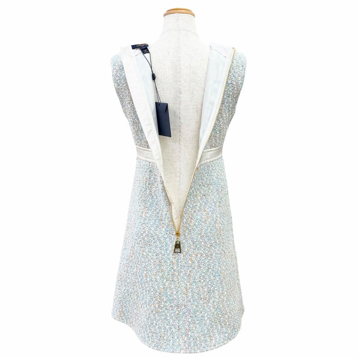Pristine LOUIS VUITTON one piece Stardust Lurex Tweed Dress No sleeve blue FR 34