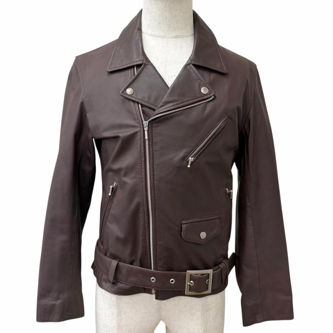 Great BURBERRY BLACK LABEL leather jacket Double rider jacket