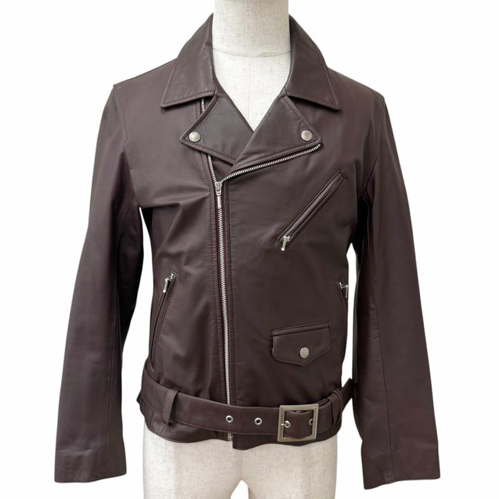 Great BURBERRY BLACK LABEL leather jacket Double rider jacket