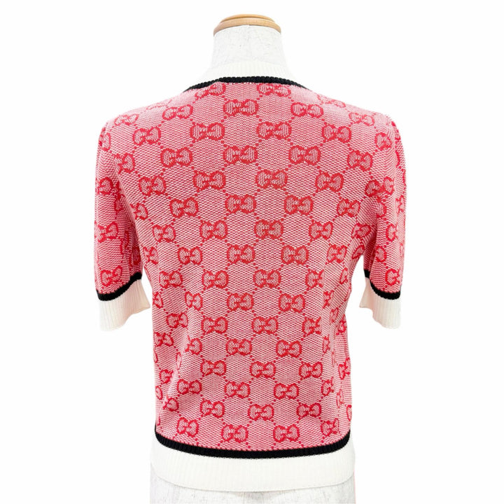 Pristine GUCCI Short sleeve knit GG Monogram All-Over Print Red wool XS 574164