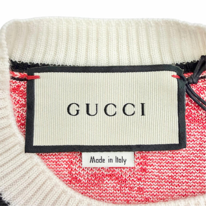 Pristine GUCCI Short sleeve knit GG Monogram All-Over Print Red wool XS 574164
