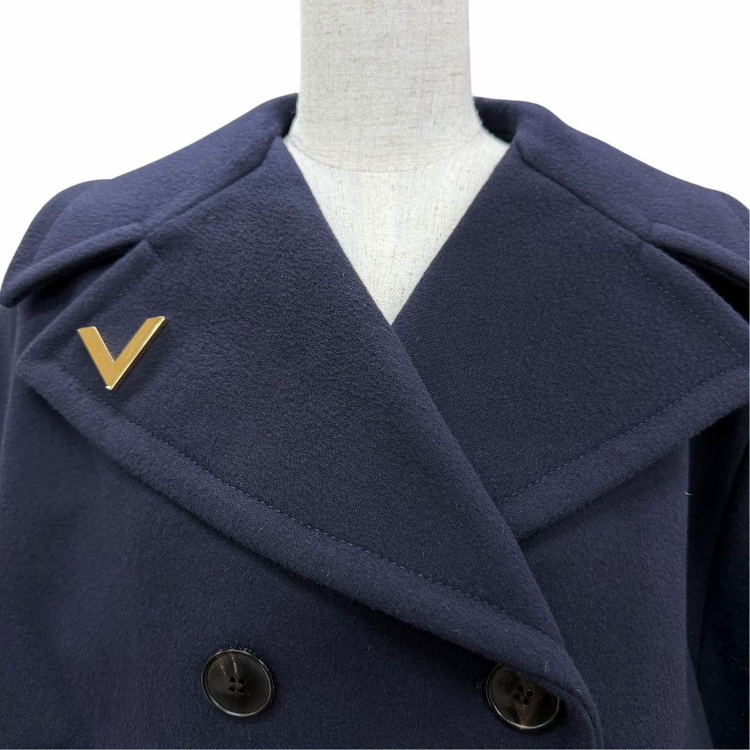 Excellent VALENTINO coat V Logo Metal Short Length Navy wool Women IT 38