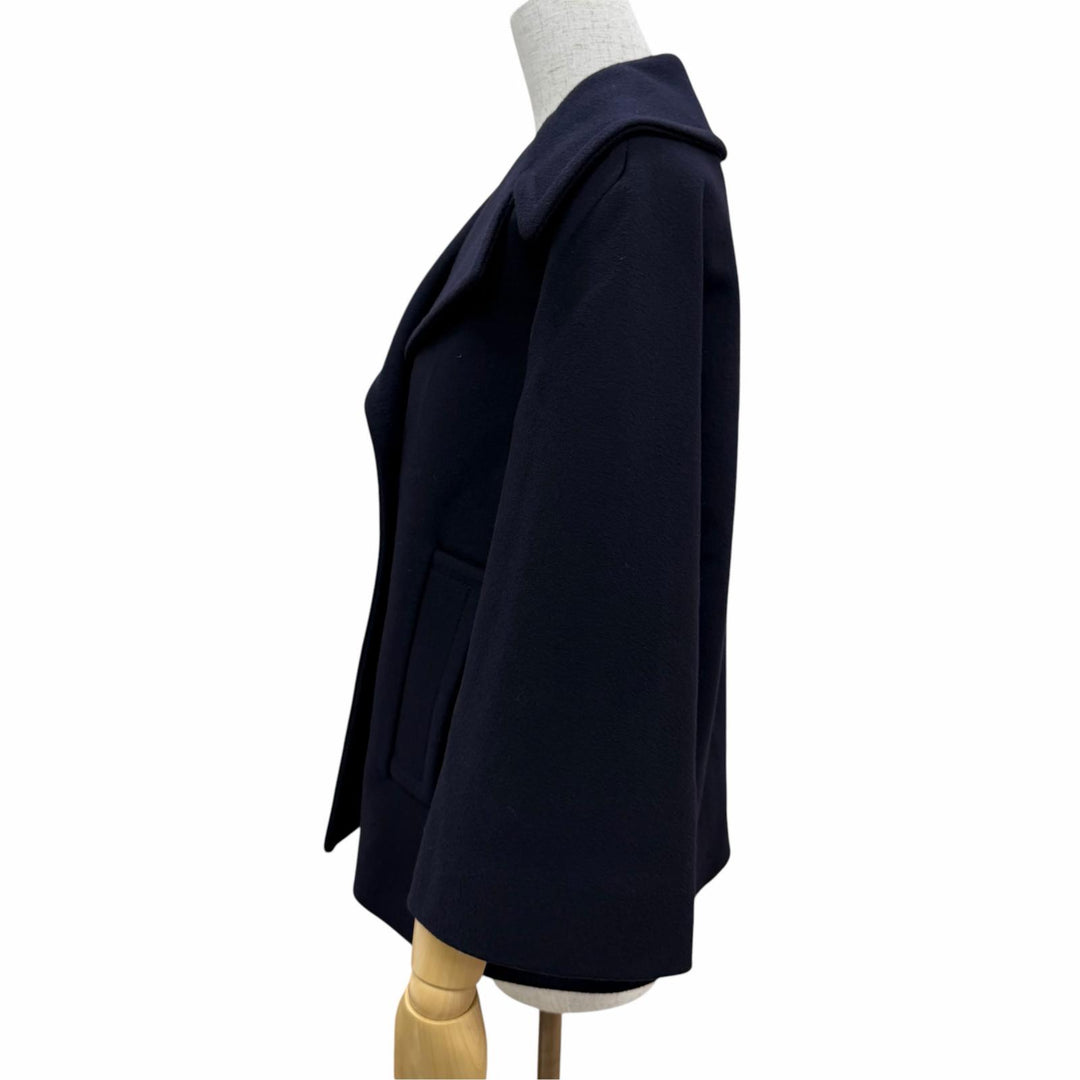Excellent VALENTINO coat V Logo Metal Short Length Navy wool Women IT 38