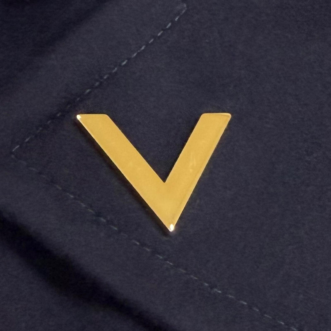 Excellent VALENTINO coat V Logo Metal Short Length Navy wool Women IT 38