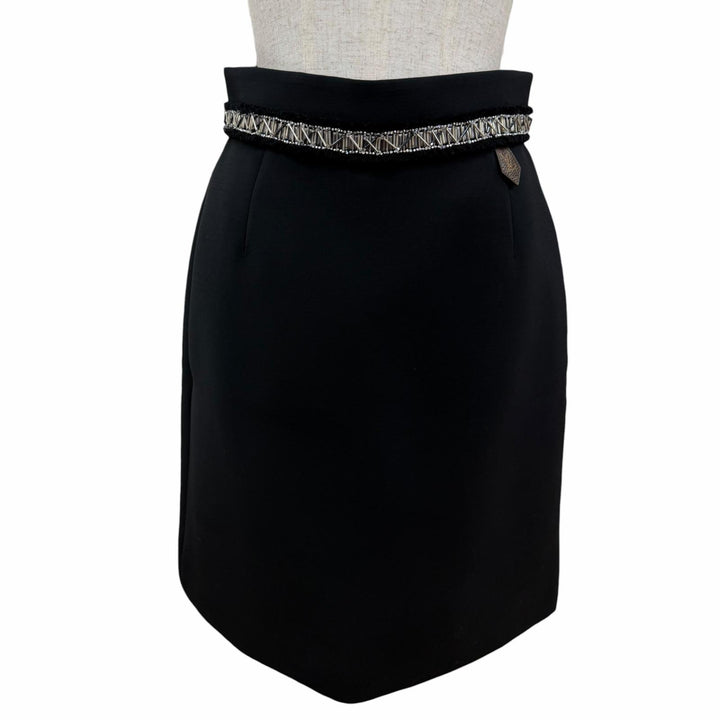 Pristine LOUIS VUITTON Tight Skirt Bead and rhinestone decoration black wool 36