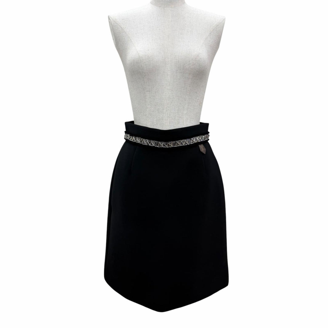 Pristine LOUIS VUITTON Tight Skirt Bead and rhinestone decoration black wool 36