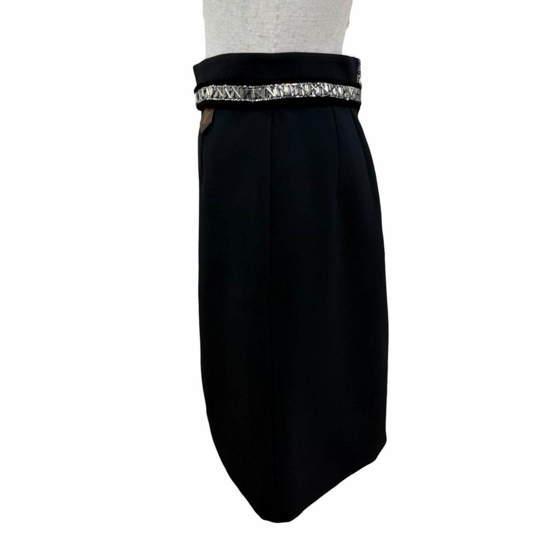 Pristine LOUIS VUITTON Tight Skirt Bead and rhinestone decoration black wool 36