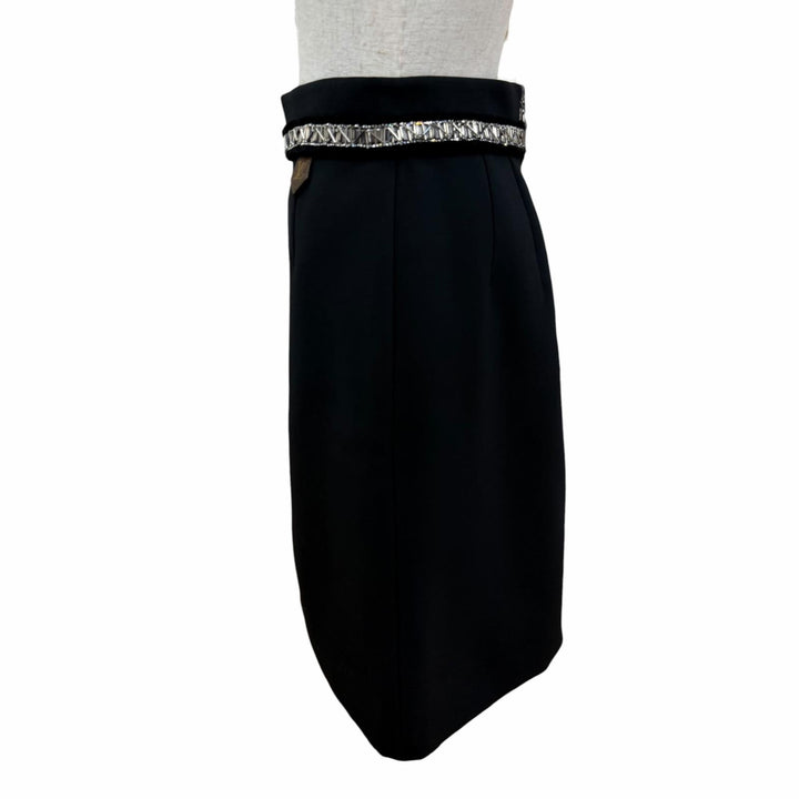 Pristine LOUIS VUITTON Tight Skirt Bead and rhinestone decoration black wool 36