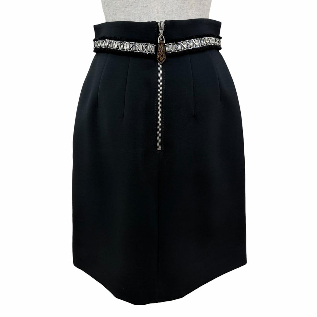 Pristine LOUIS VUITTON Tight Skirt Bead and rhinestone decoration black wool 36