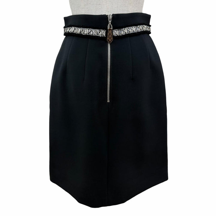 Pristine LOUIS VUITTON Tight Skirt Bead and rhinestone decoration black wool 36