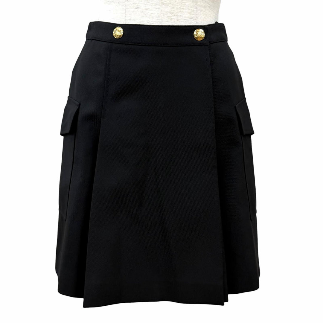 Excellent CELINE Wrap skirt Triomphe gold buttons wool 34 2J536523K